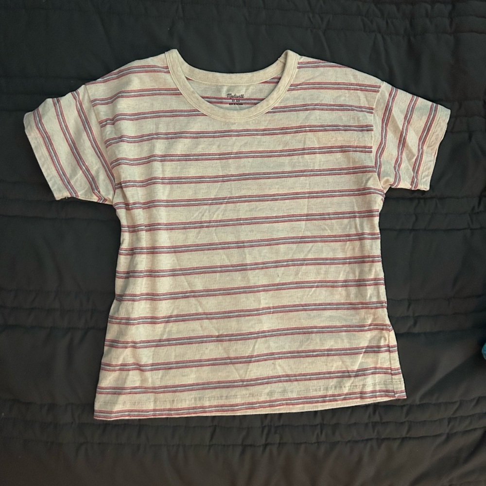 Madewell Short Sleeve Tee - Cream and Red/ navy Stripes